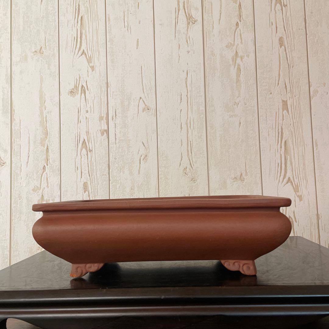 盆栽鉢　時代鉢　大正鉢　植木鉢　常滑焼　朱泥　袋式　雲足　呉推周製