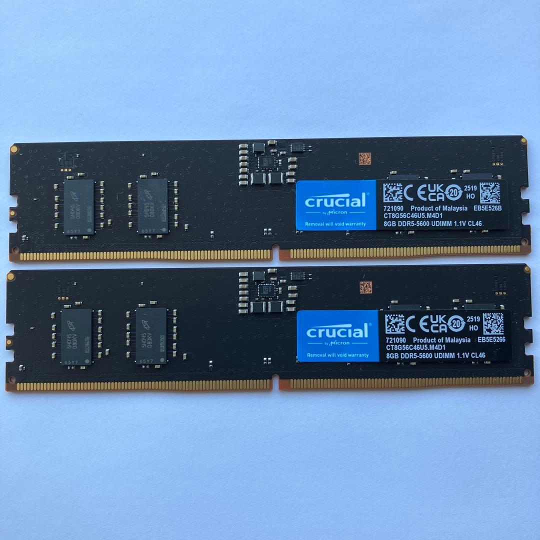 【Micron】デスクトップ メモリ DDR5 5600 (8GB×2枚)