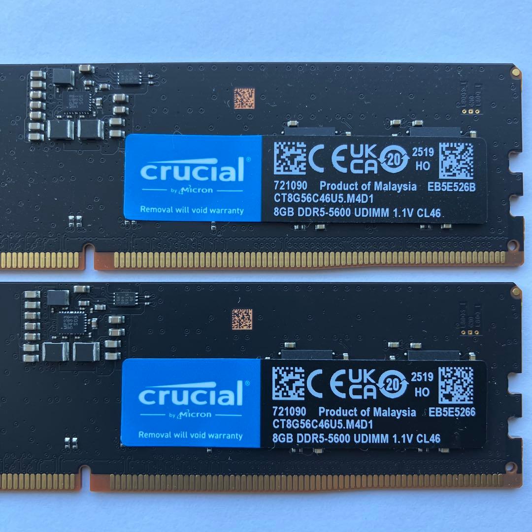 【Micron】デスクトップ メモリ DDR5 5600 (8GB×2枚)