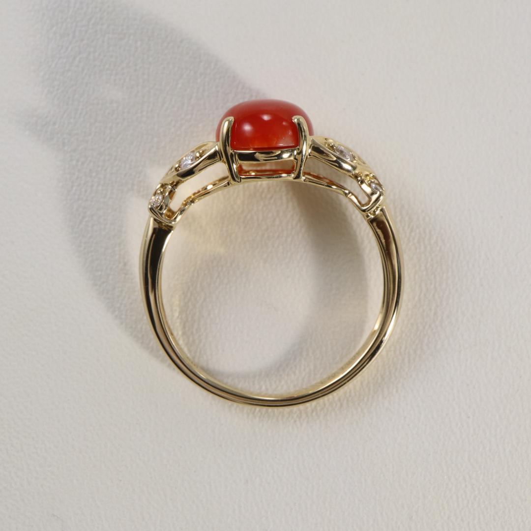 K18サンゴ1.70カラット・ダイヤモンド0.09カラットリング　Size12