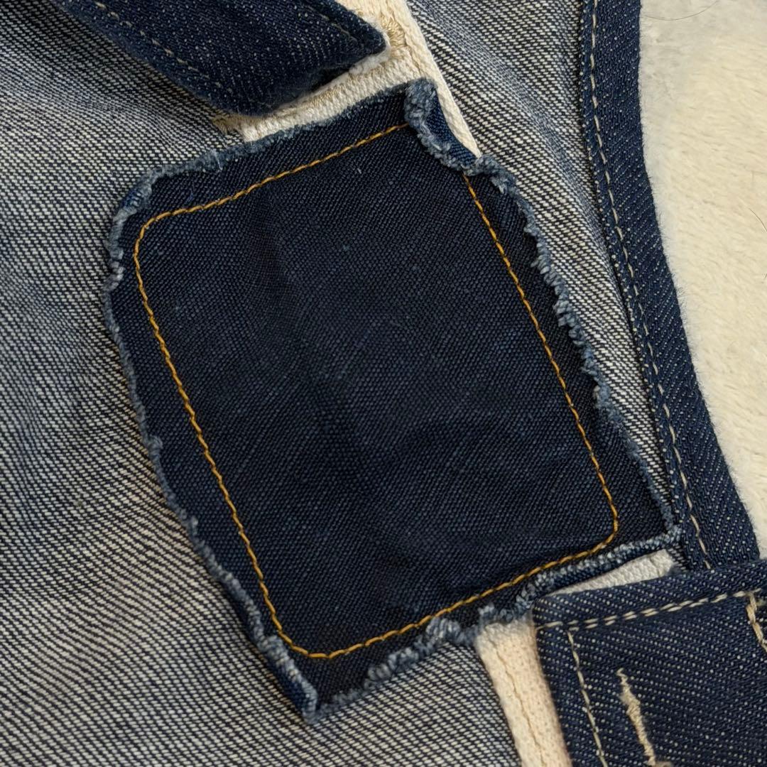 45R　モンプチデニムのエプロンドレス　ロゴ刺繍　インディゴ　日本製