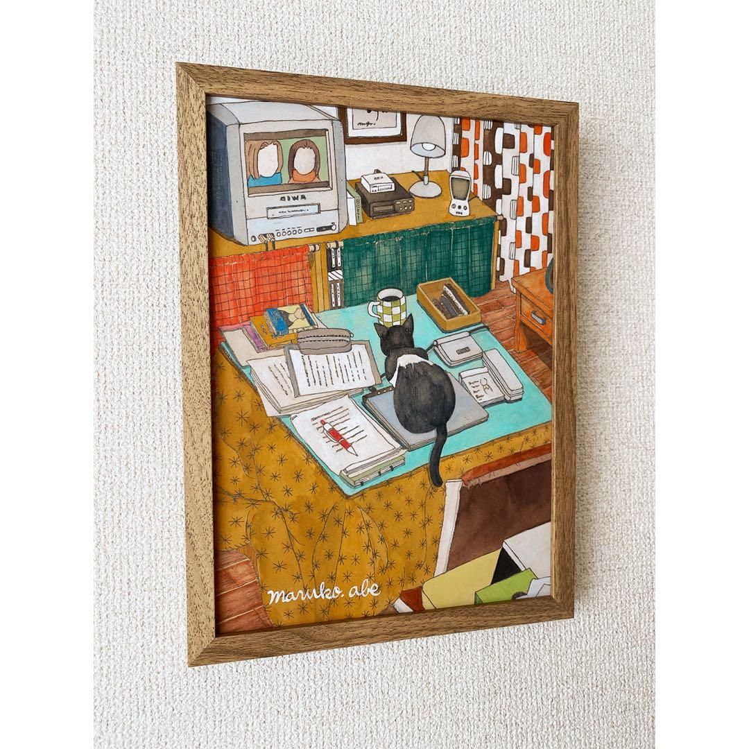 《送料無料》原画「こたつの猫」猫イラスト 水彩画