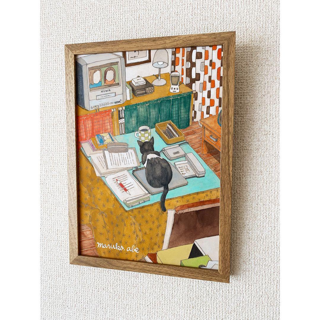 《送料無料》原画「こたつの猫」猫イラスト 水彩画