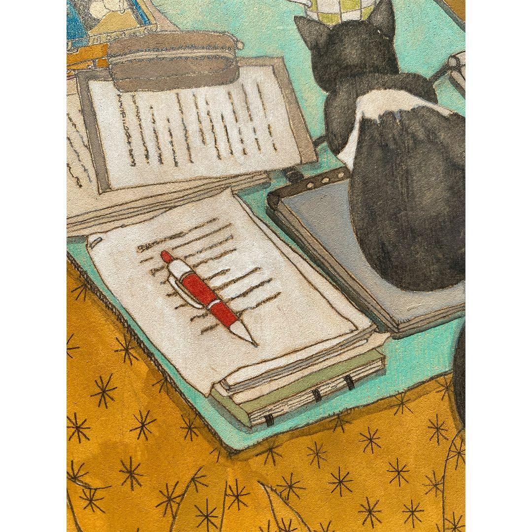 《送料無料》原画「こたつの猫」猫イラスト 水彩画