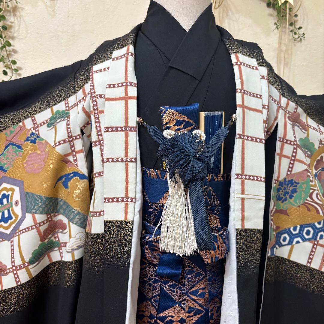 七五三五歳‼️黒地豪華着物 男の子 鷹　袴 完全️フルセット‼️お家から揃える無し逸品