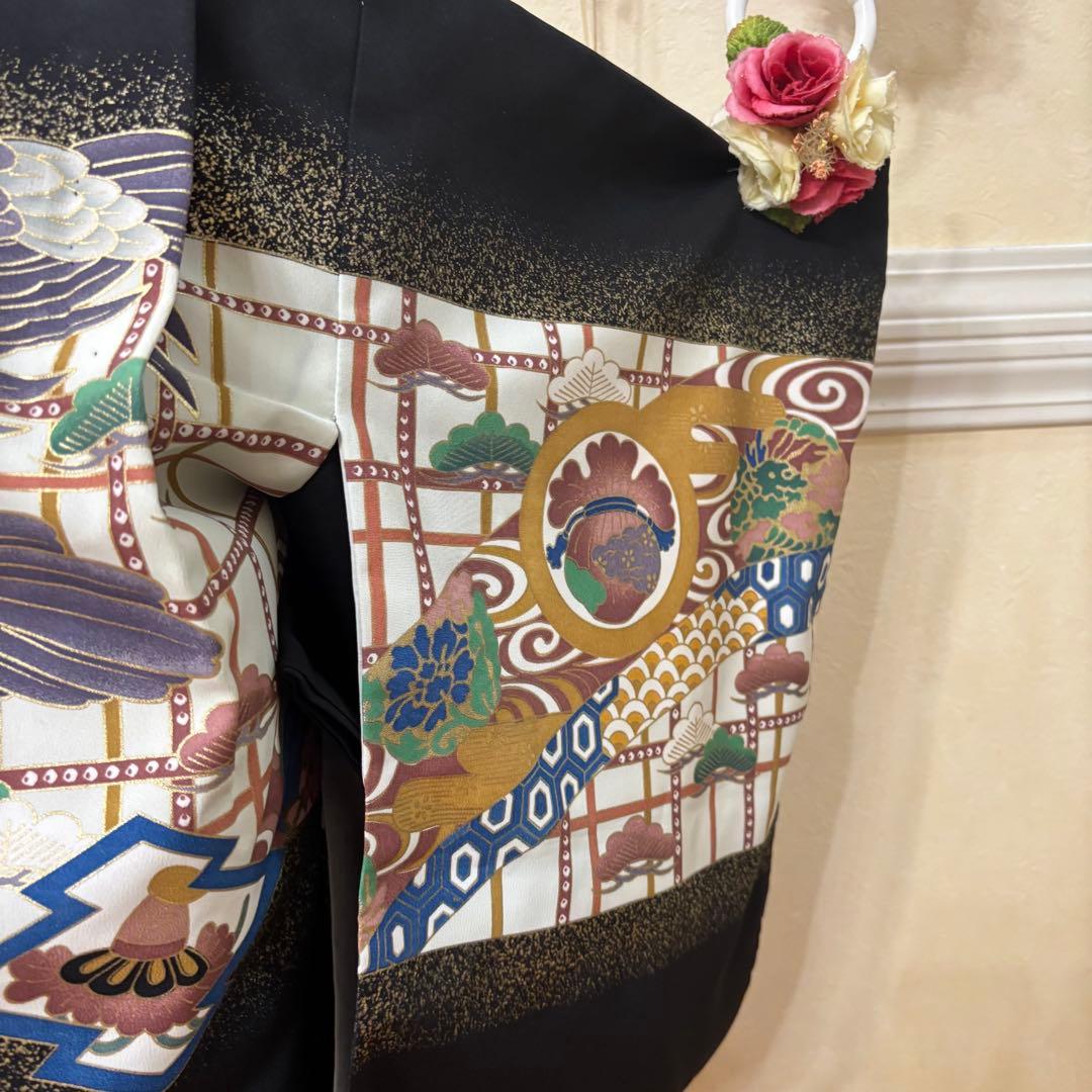 七五三五歳‼️黒地豪華着物 男の子 鷹　袴 完全️フルセット‼️お家から揃える無し逸品