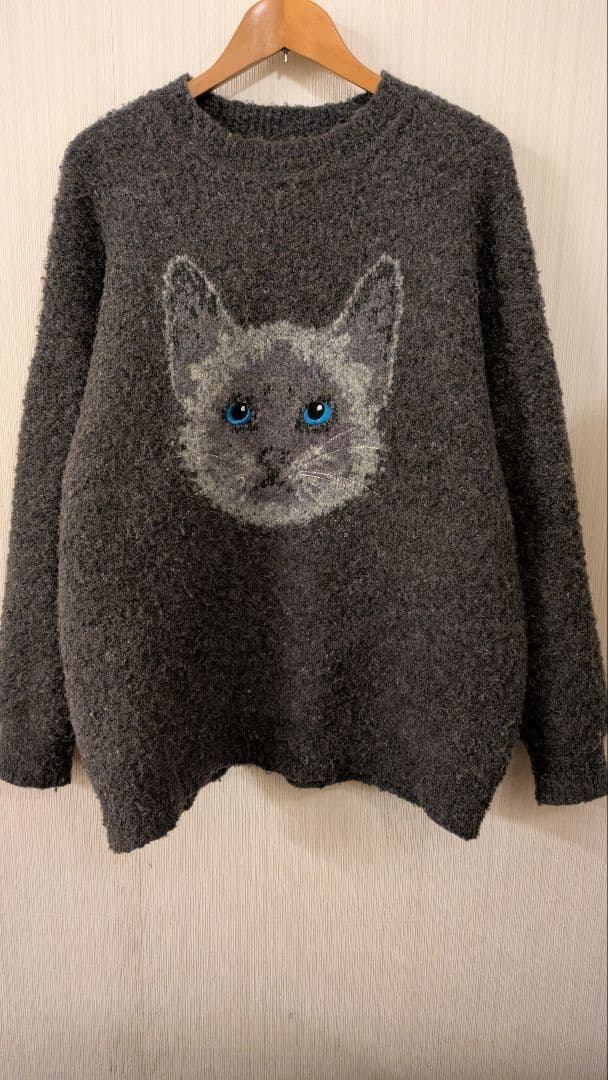 mmts 猫刺繍 ダークグレー セーター