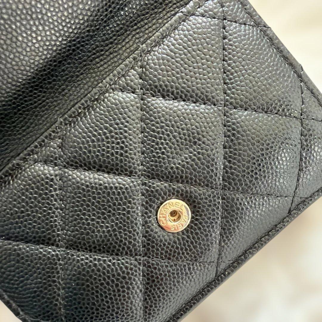 【美品】CHANEL ブラック キャビアスキン 三つ折り財布