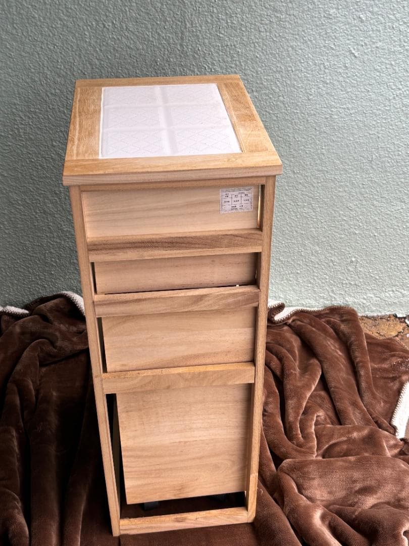 桐材 木製キャスター付き収納ラック 4段
