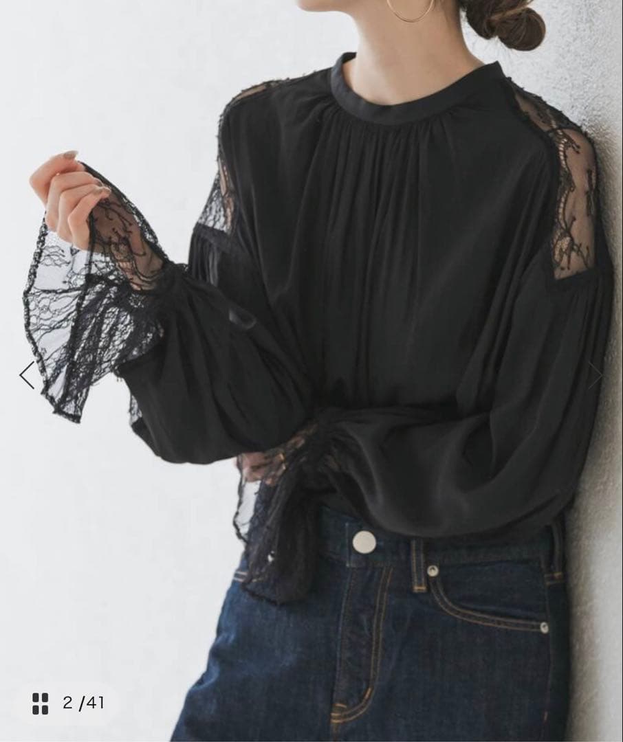 noble レーストリミングフリルカフスブラウス