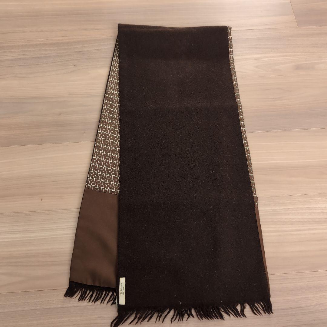 エルメス 馬具 総柄 シルク×カシミヤ フリンジ マフラー