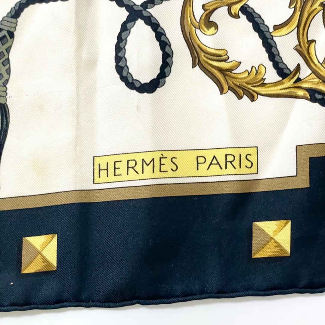 エルメス　シルク　89cm スカーフ　ネイビー　M