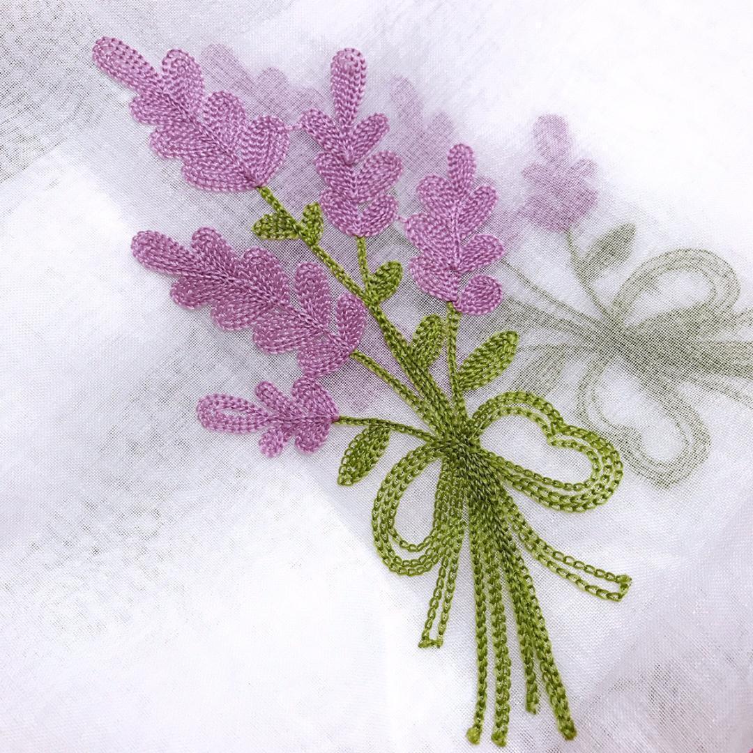 加工4枚クリップ30 刺繍 ラベンダー パープル ホワイト