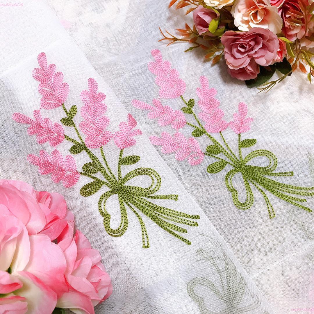 加工4枚クリップ30 刺繍 ラベンダー パープル ホワイト