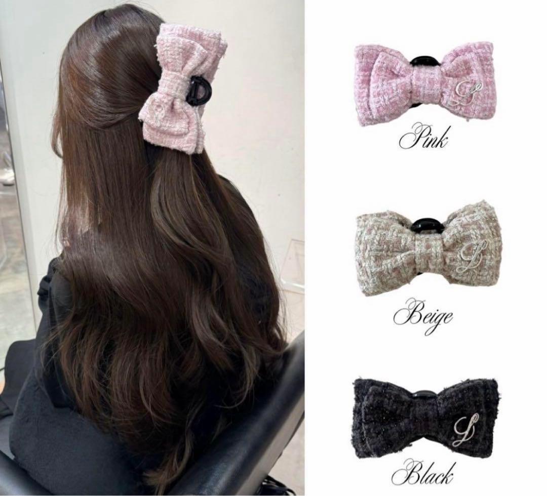 lumignon L tweed ribbon hair clip ピンク