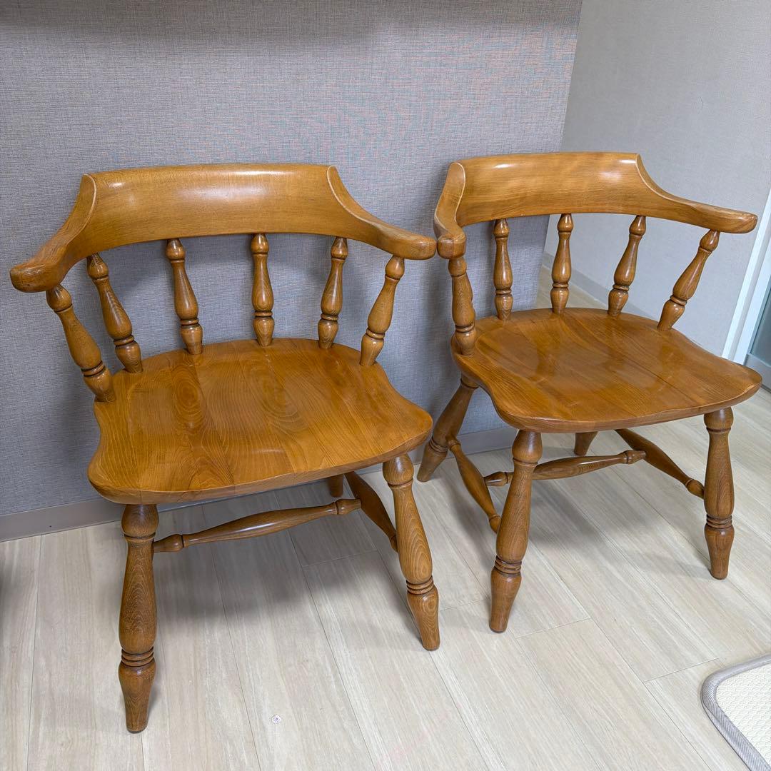 柏木工　木製背もたれ肘掛け付き椅子　2脚おまとめ【北摂付近引取り限定】