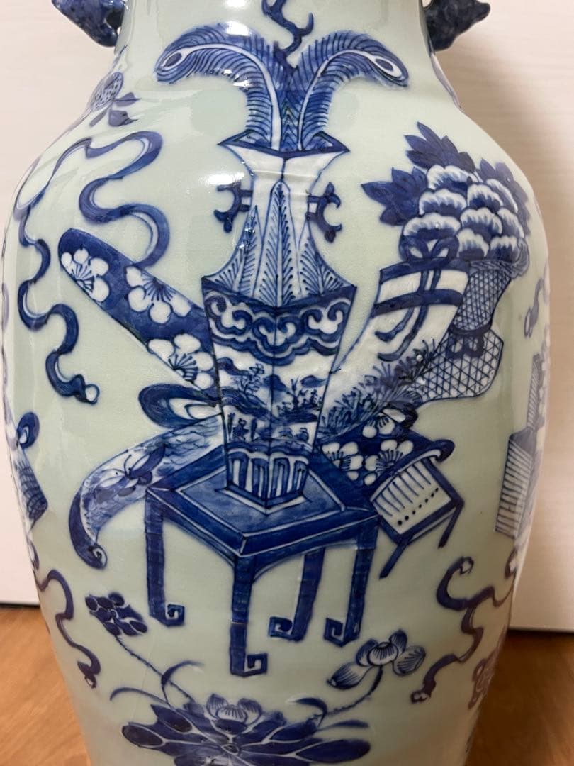 青白磁 花瓶 中国風 古染付 アンティーク 欠けあり