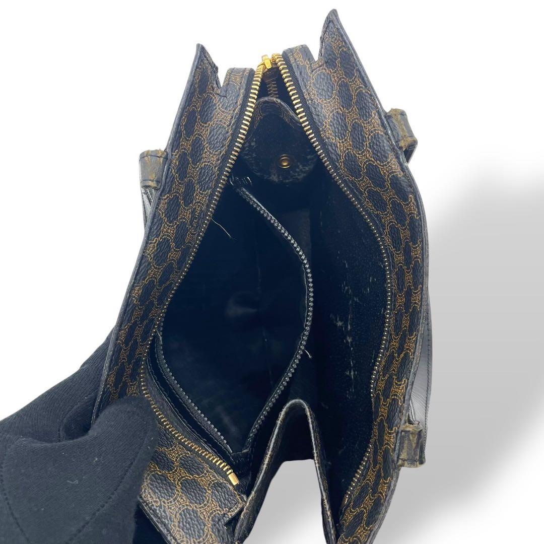 良品　オールドセリーヌ　トートバッグ　ボーダー　マカダム　レザー　PVC 黒