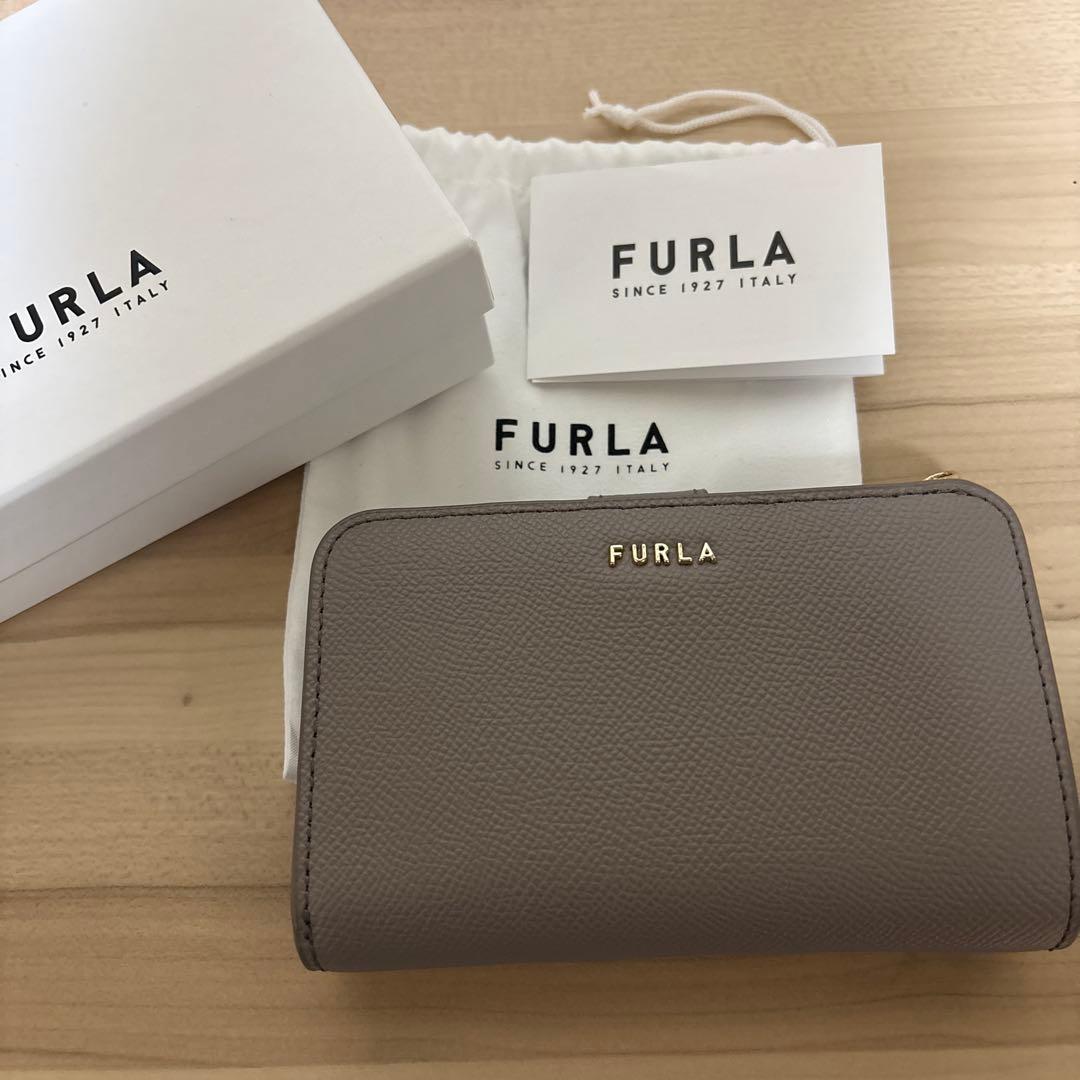 FURLA 二つ折り財布 グレー レザー