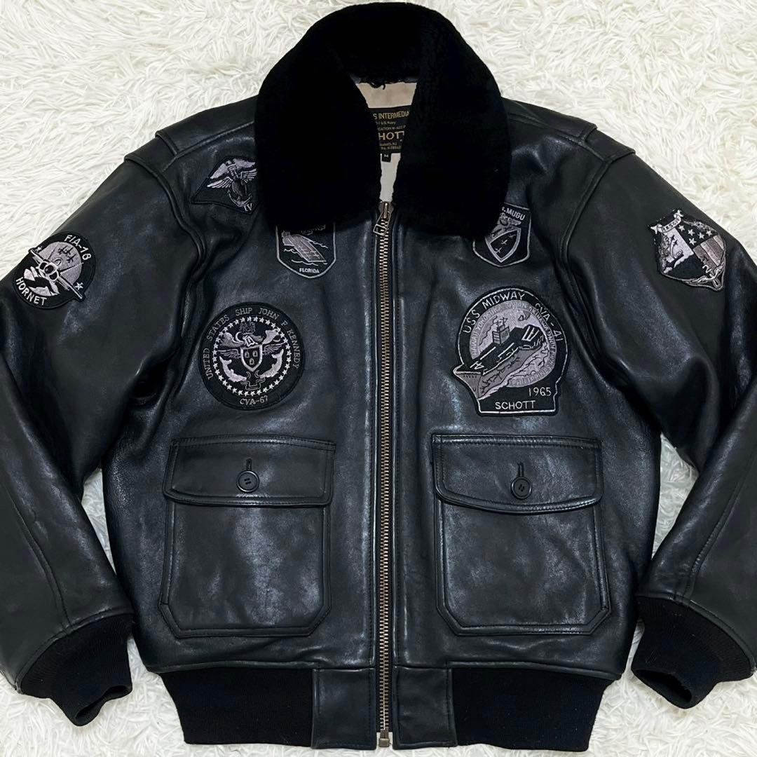 ショット　フライトジャケット　レザージャケット　G-1 ワッペン　ファー