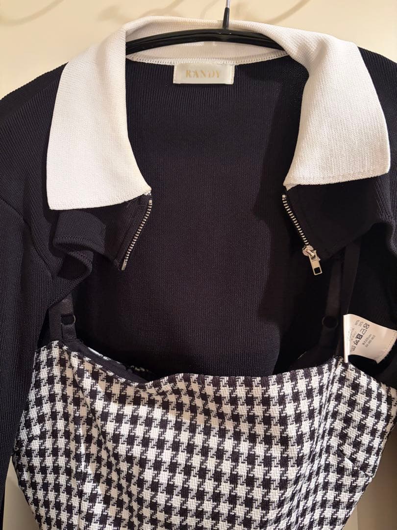 ワンピース RANDY Back open houndstooth ensemble