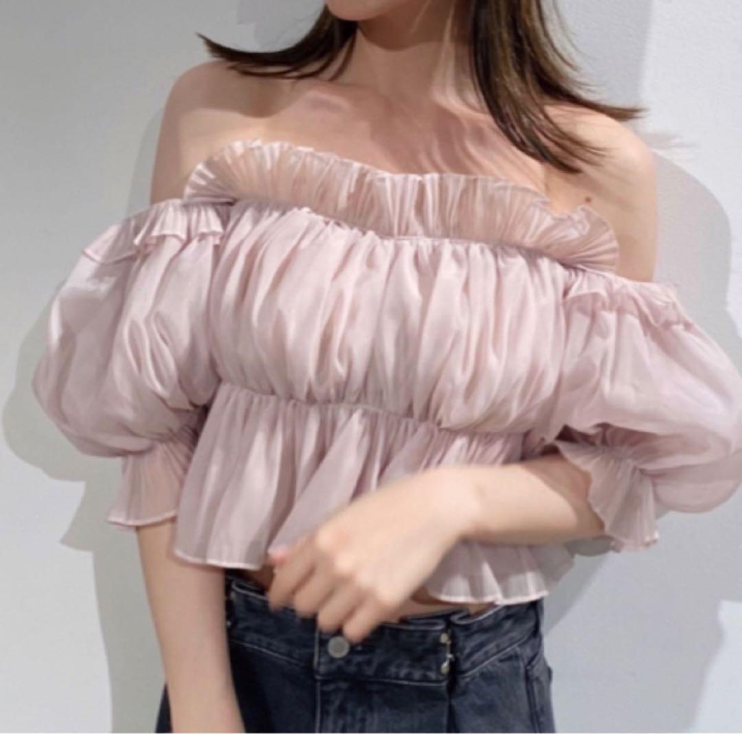 SNIDEL ボリュームギャザーフリルオフショルブラウス PNK