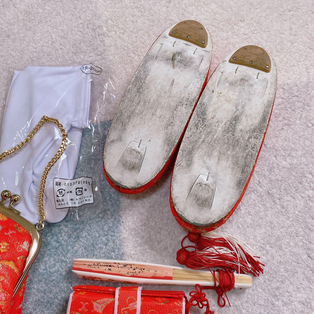 七五三 7歳 正絹 着物 帯 バッグ 草履 小物 フルセット 黒×赤