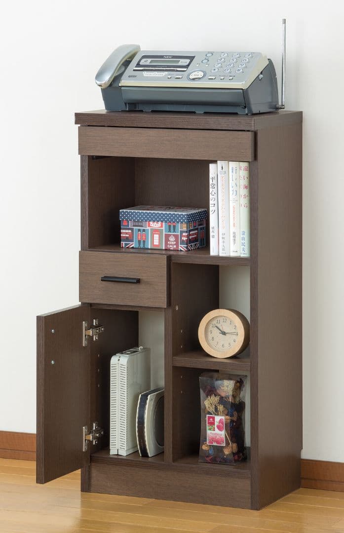 ルーター収納もできるファックス台ブラウン
