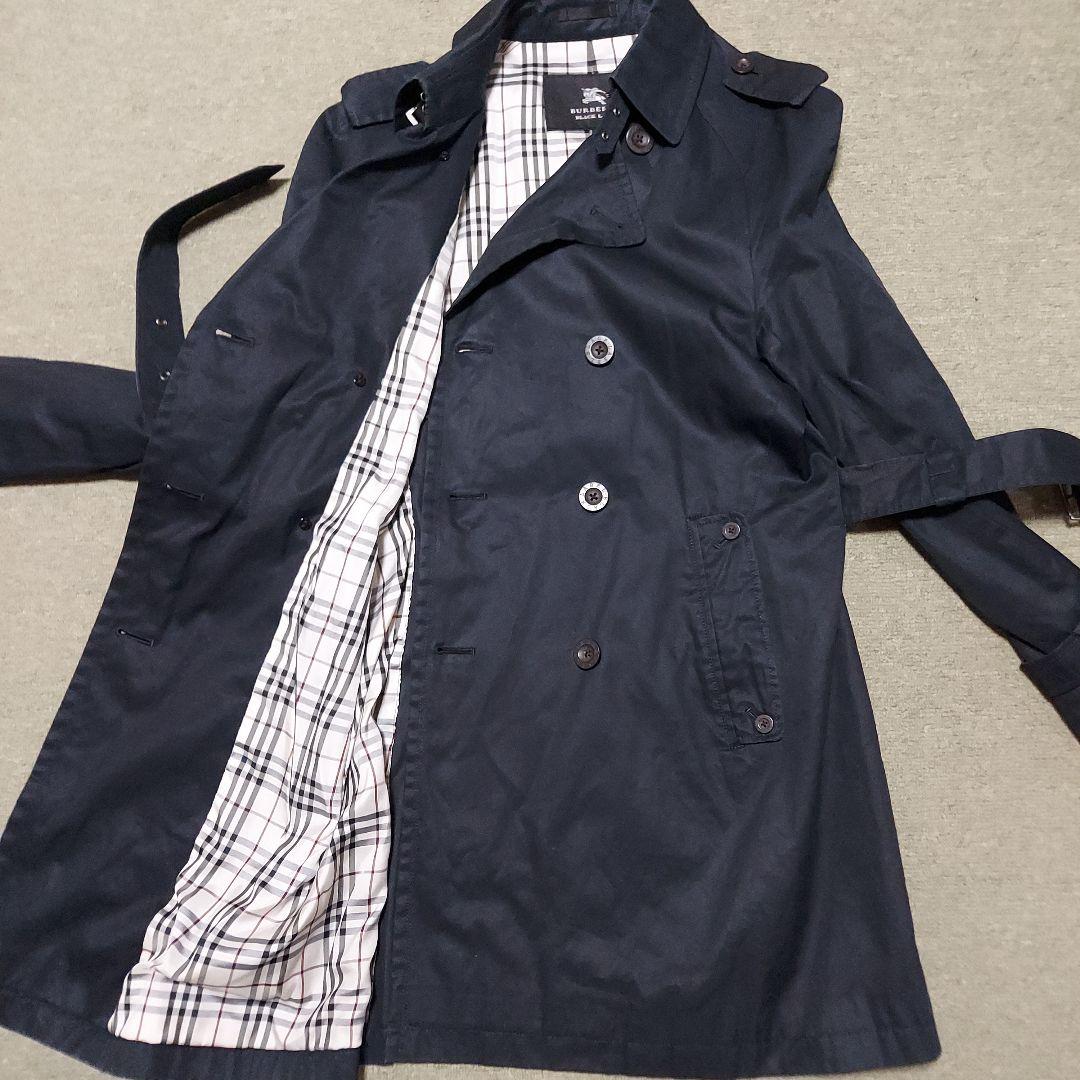 バーバリーブラックレーベル トレンチコート ノバチェック ダブル ベルト 黒 M