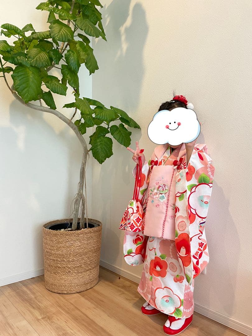 3歳　七五三 ピンク 花柄 和装セット