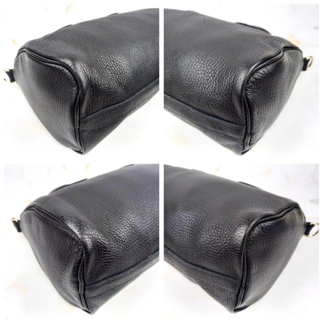 ✨良品✨ ヤング＆オルセン ミニボストンバッグ オールレザー シボ革 ブラック