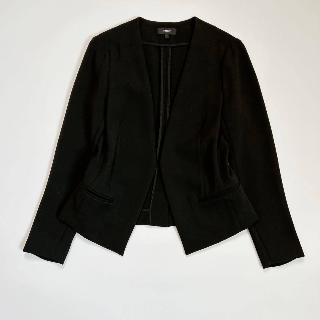 極美品♡theory ノーカラージャケット　テーパードパンツ　セットアップ　黒