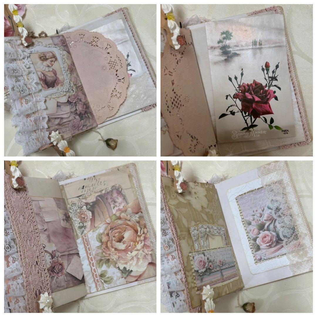 薔薇とレースのジャンクジャーナル・雑記帳　ミニタイプ　幸せの予感♡
