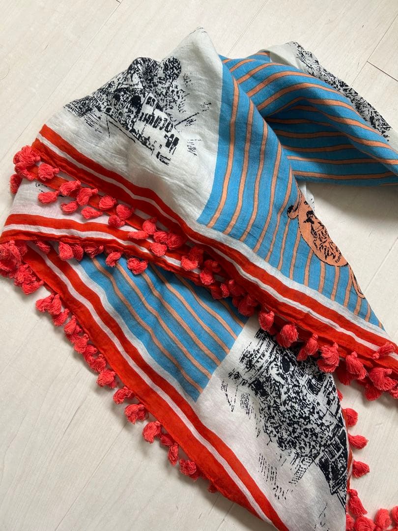 マニプリ manipuri ⭐︎フリンジポンポン付ストール 定価14300円