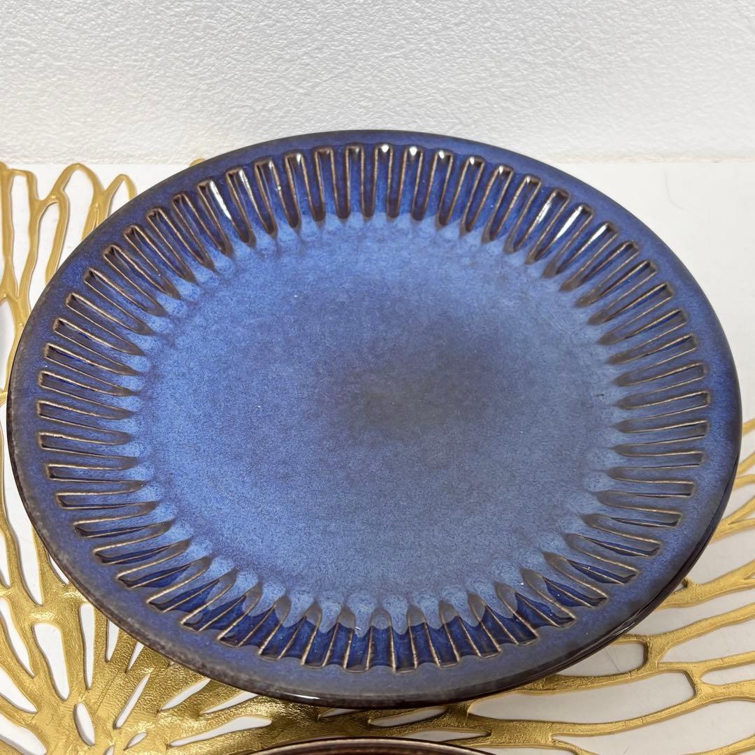 ゲフレ　コスモス　濃紺の食器セット 4点（皿3枚、カップandソーサ1セット）