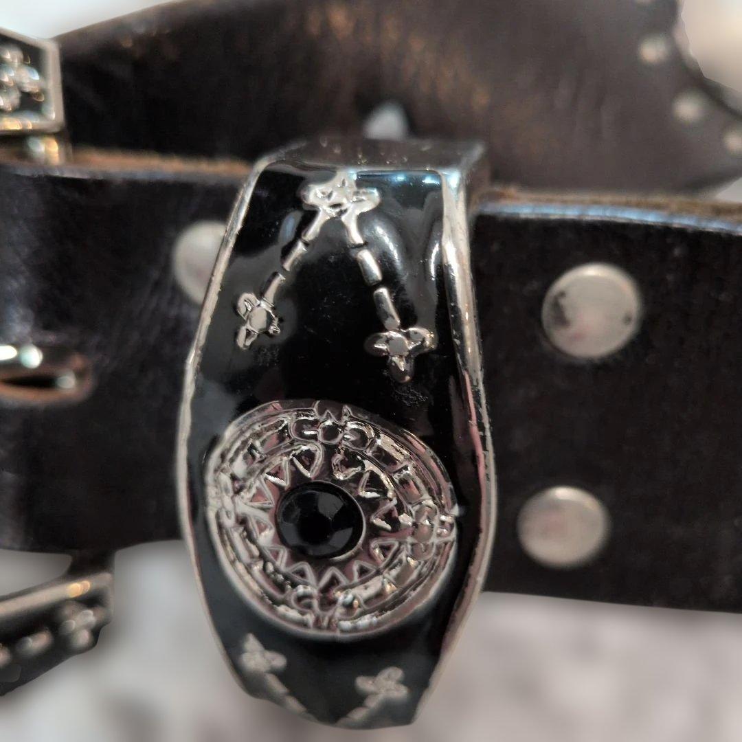 【本日限定価格】トルネードマート　黒レザーベルト パイソン＆スタッズ　Mサイズ