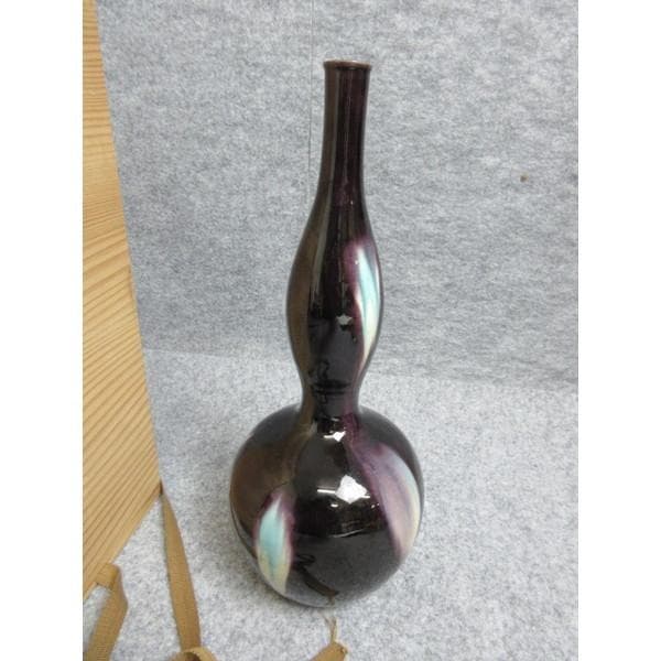 九谷焼糠川清章鶴首花瓶共箱 [B28321]