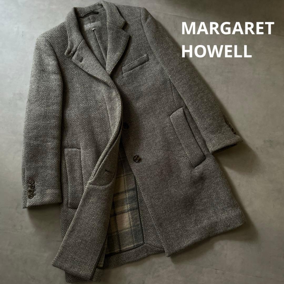 MARGARET HOWELL ヘリンボーン チェスターコート　比翼ボタン