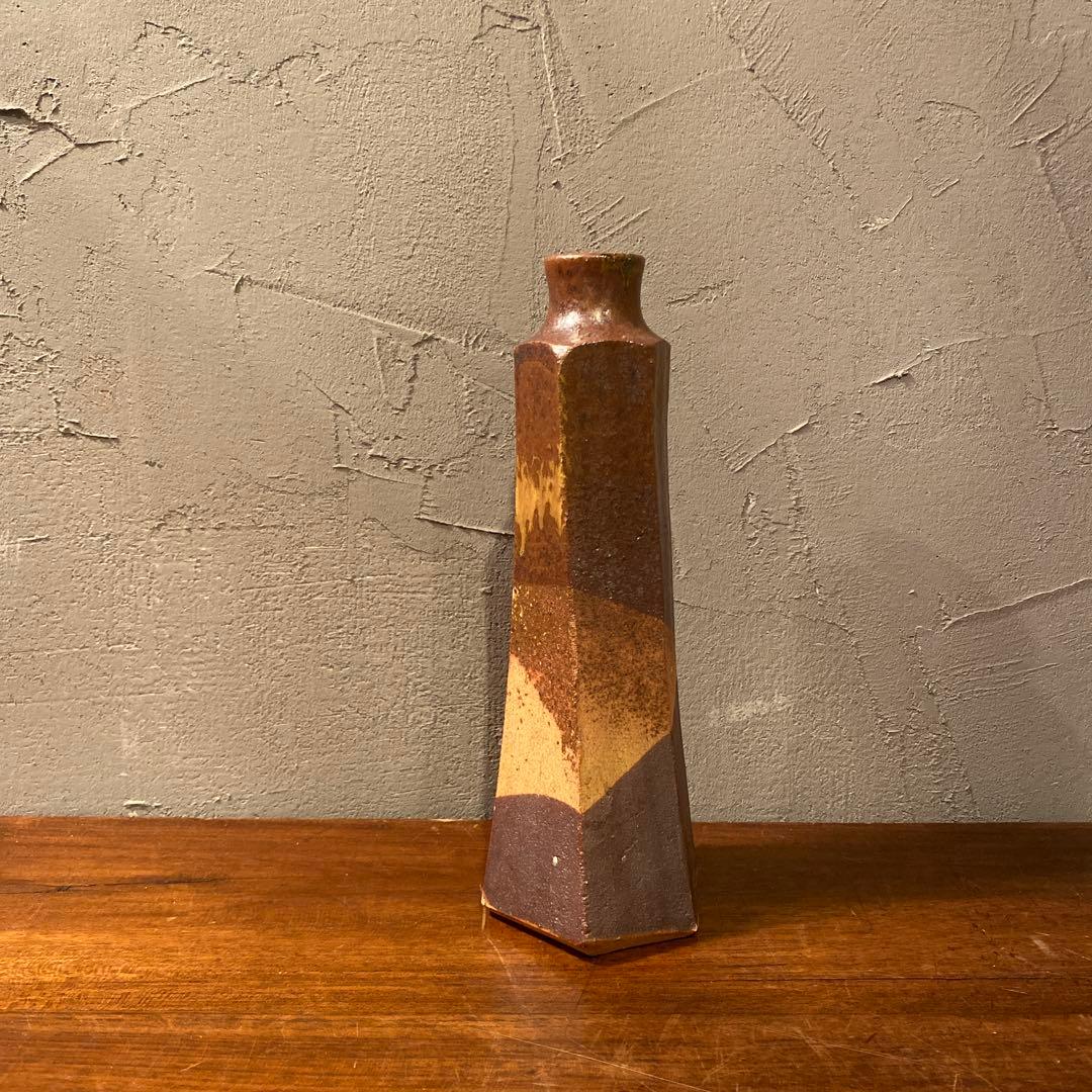 時代物 六角形 花器 焼き物 一輪挿し フラワーベース 和モダン