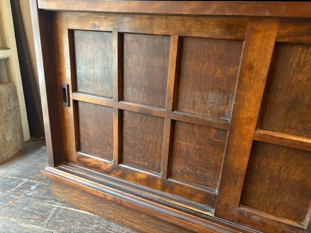 木製ガラスキャビネット 収納棚 食器棚 アンティーク 昭和レトロ