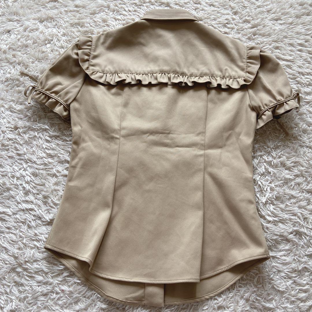 美品　ミュウミュウ　カーゴフリルシャツ　リボン　ベージュ　38 半袖　前開き