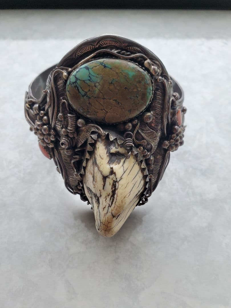 【Edogawa】★激レア象牙調バングル★天然物　シルバー　彫刻