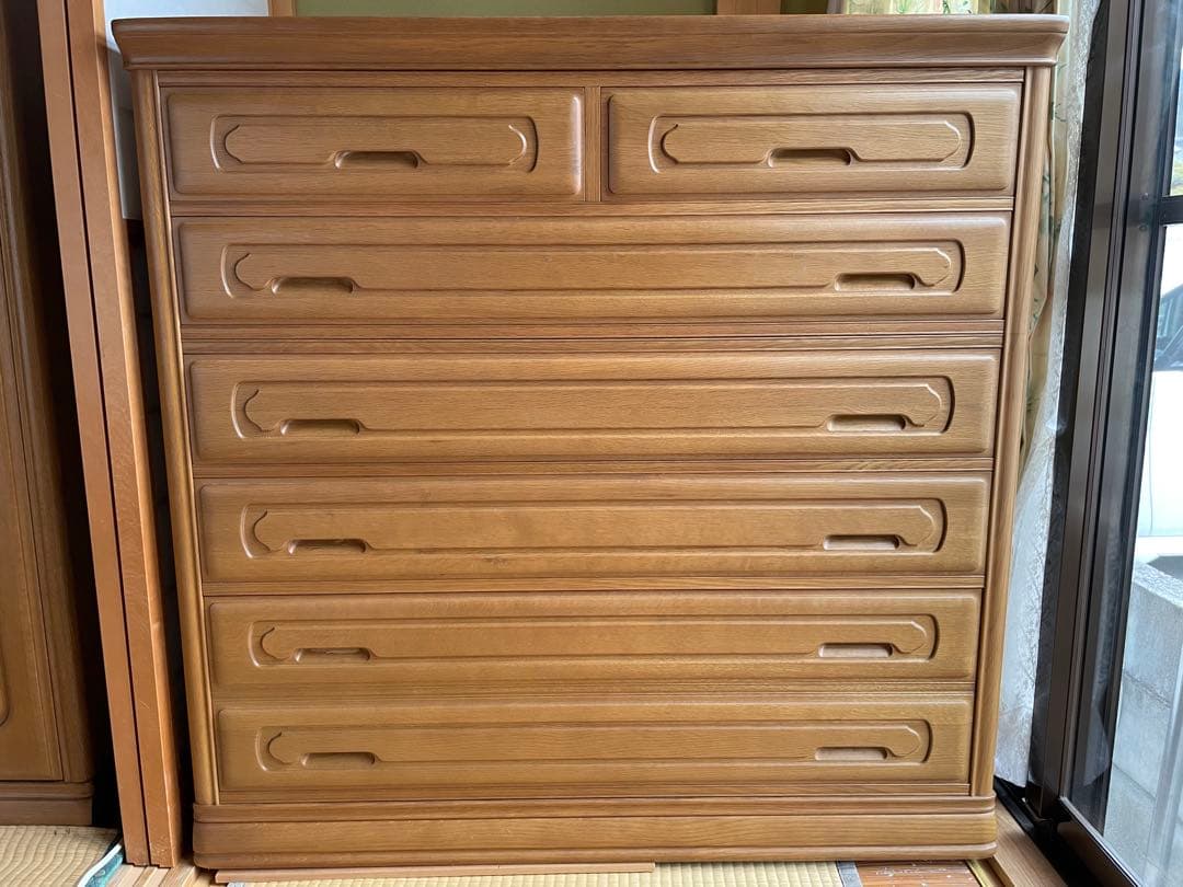 木目調 収納桐タンス 2段引き出し 5段