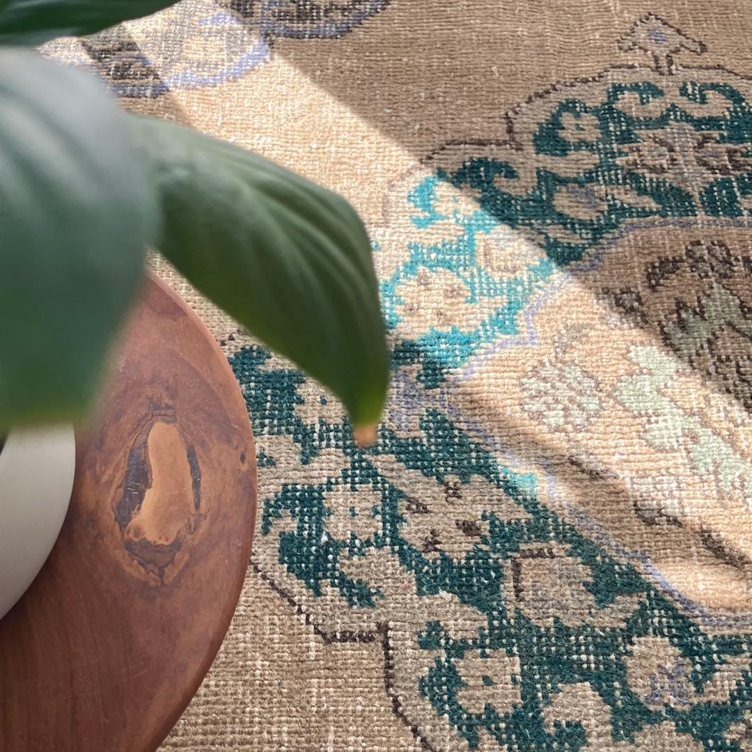 人気キャラメルベージュ68×208 ランナー　グリーン　トルコヴィンテージラグ