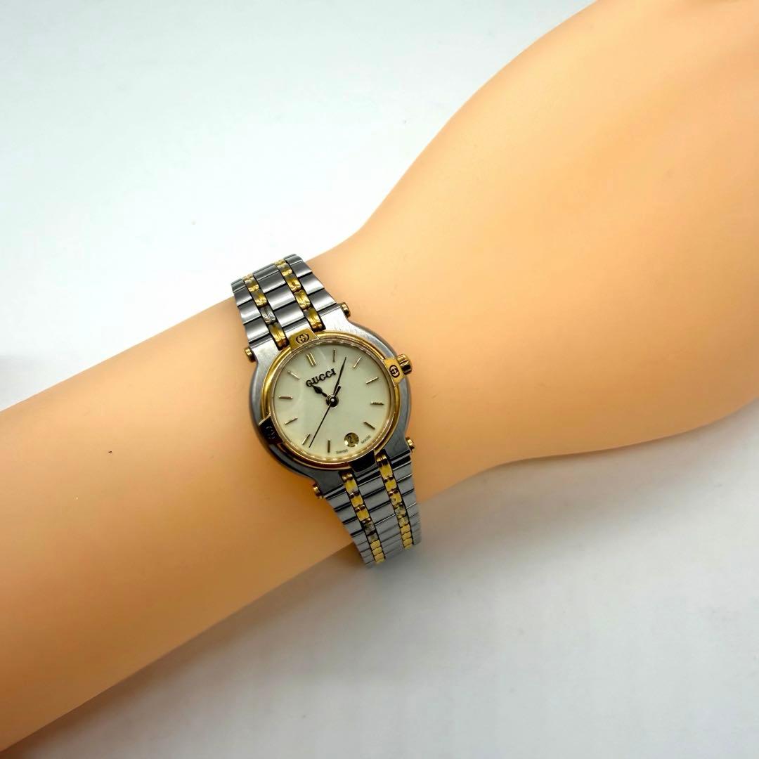 稼働品★GUCCIグッチ腕時計 アイボリー デイト QZ 9000L 2ERY