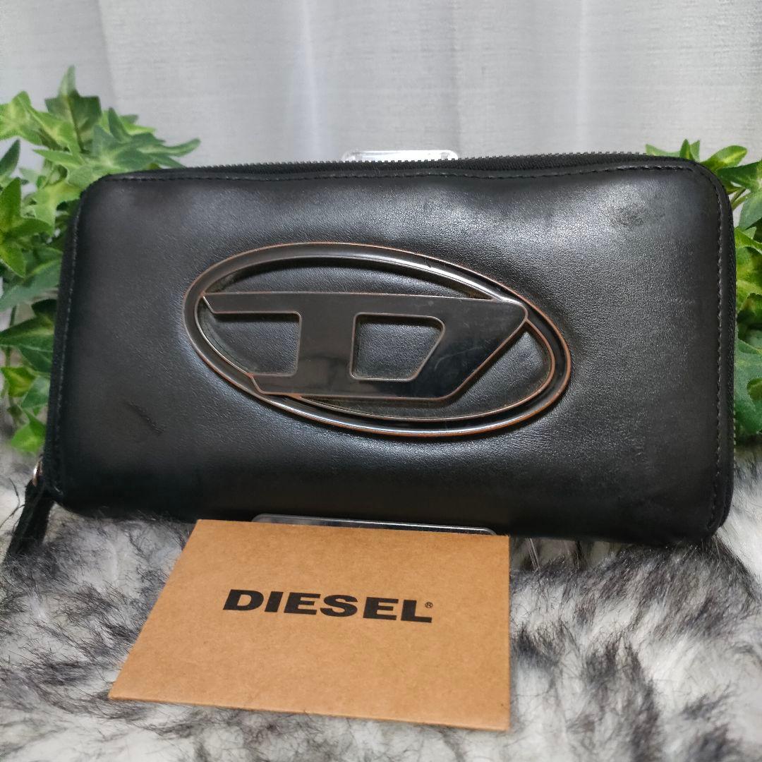 DIESEL 長財布 レザー Dロゴ ブラック ディーゼル 財布 黒革オーバルD