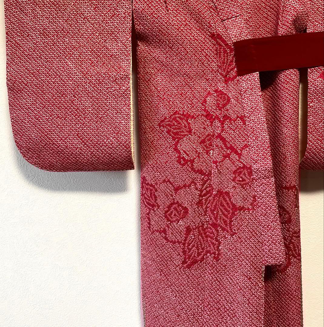 □七五三　3歳正絹女児用総絞り振り袖着物　鹿の子　シボ