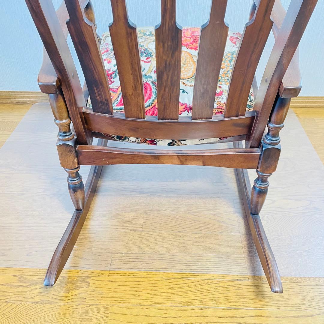 送料込 木製ロッキングチェア 花柄クッション アンティーク調 たのメル便
