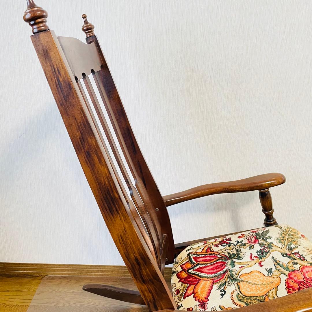 送料込 木製ロッキングチェア 花柄クッション アンティーク調 たのメル便