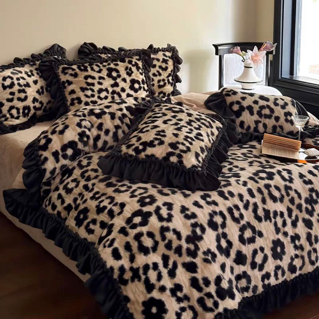 ヒョウ柄フリースカバー・シーツセット シングル
